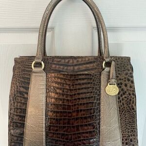 Brahmin Brown Crocodile-Embossed Satchel